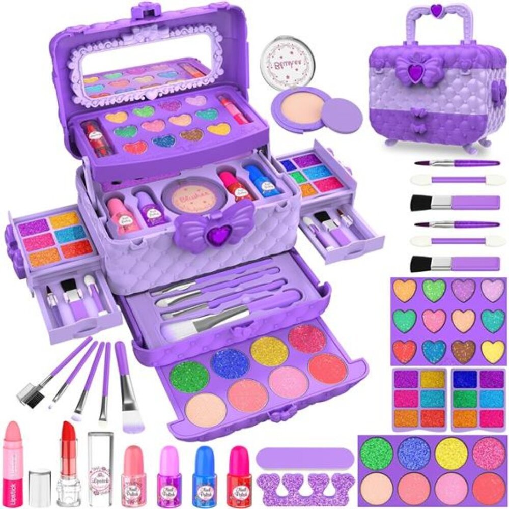 54 Pcs Makeup Kit for Girls, Birthday Gifts for 3 4 5 6 7 8 9 10 Years  (Purple)